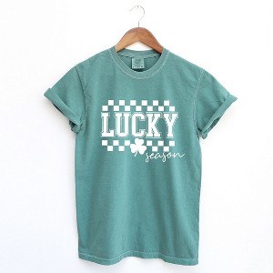 Simply Sage Market Women's Lucky Season Checkered Short Sleeve Garment Dyed Tee - 1 of 4