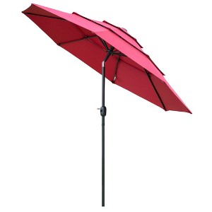 Gulches Stylish 3 Tiers Patio Market Umbrella with Crank, Push Button Tilt - Water & Sun Protection, Wine Red, 9FT - 1 of 4
