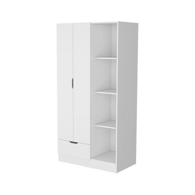 TIRAMISUBEST White Cimarron 2-Door Armoire with Open Compartment White - Four Roomy Storage Shelves (15.9"H x 14.3"W)