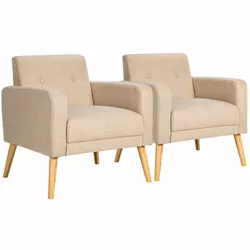 Costway Set of 2 Accent Chair Upholstered Single Sofa Armchair w/ Wooden Legs