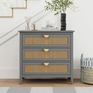CAVINAS Natural Rattan 3 Drawer Cabinet Closet Organizers and Storage Dresser for Closet Chests of Drawers for Bedroom, Living Room - 1 of 4