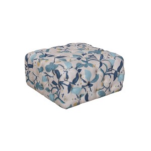 Large Square All Over Tufted Ottoman Modern Floral Blue - HomePop
