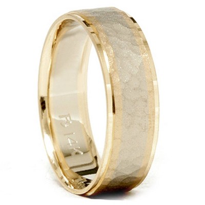 Pompeii3 Mens 14K Gold Two Tone Hammered Comfort Wedding Band