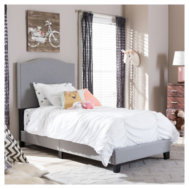 Twin Benjamin Modern and Contemporary Linen Upholstered Arched Platform Bed with Nailhead - Baxton Studio, 6 of 7