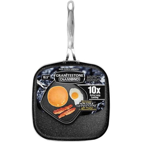 Granitestone 2 Pack Nonstick 10.5” Grill Pan/Flat Griddle Pan for Stovetop  with 3x Coated Surface Perfect for Eggs Pancakes Steaks and More, Stove Top