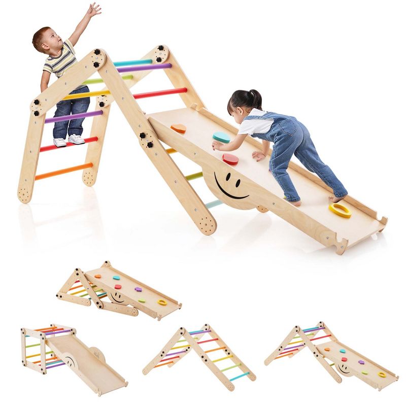 Costway Wooden Climbing Toys for Toddlers Jungle Gym with Reversible Ramp, Seesaw, Climber Colorful, 1 of 11