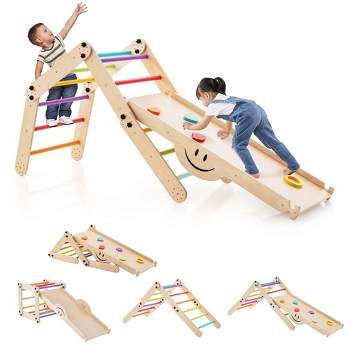 Costway Wooden Climbing Toys for Toddlers Jungle Gym with Reversible Ramp, Seesaw, Climber Colorful
