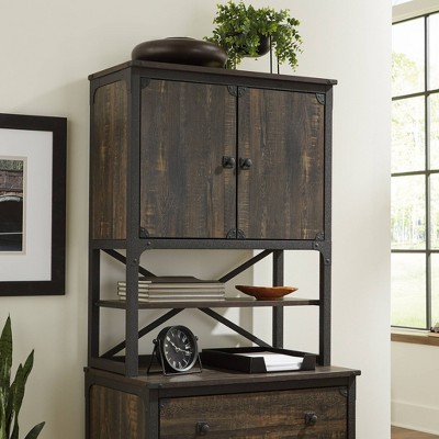 Carbon Oak Industrial China Cabinet with Metal Frame