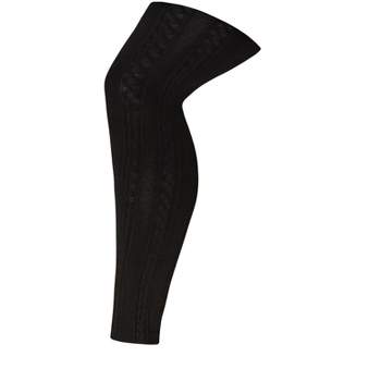Women's Plus Size Plush Lined Cable Knit Footless Leggings - black | AVENUE
