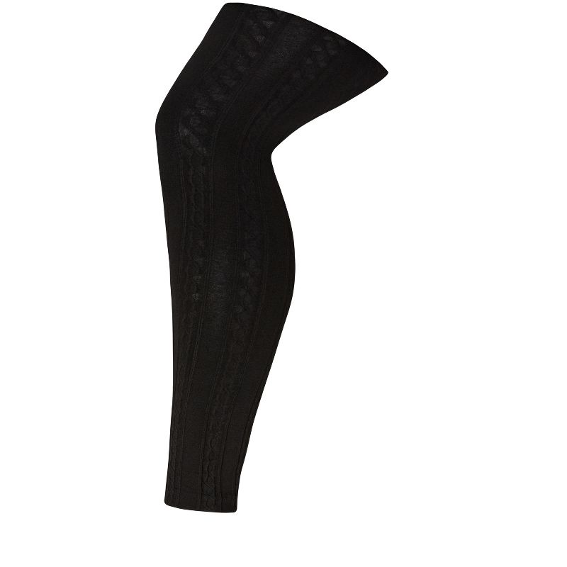 Women's Plus Size Plush Lined Cable Knit Footless Leggings - black | AVENUE, 1 of 2