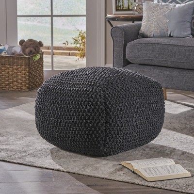 GDFStudio Joyce Modern Cotton Knit Square Indoor Pouf