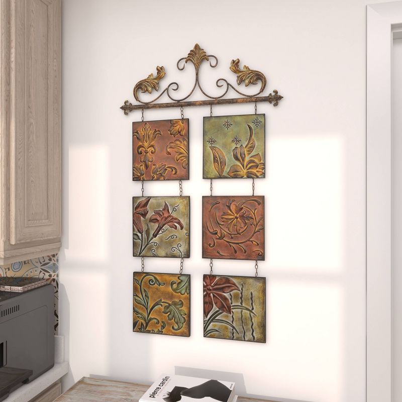 Metal Floral 6 Suspended Panels Wall Decor with Embossed Details - Olivia &#38; May, 4 of 13