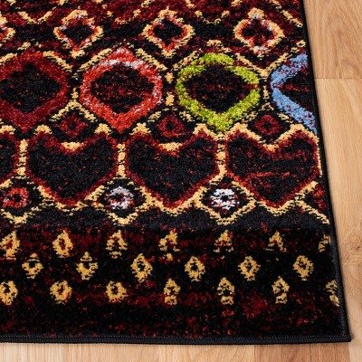Black and Multicolor Geometric Synthetic Runner Rug, 2'3" x 10'