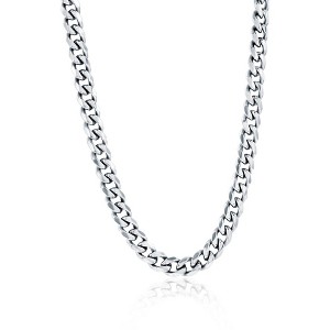 Metallo Stainless Steel 7mm Cuban Chain Necklace - Silver - 24 Inch - 1 of 3