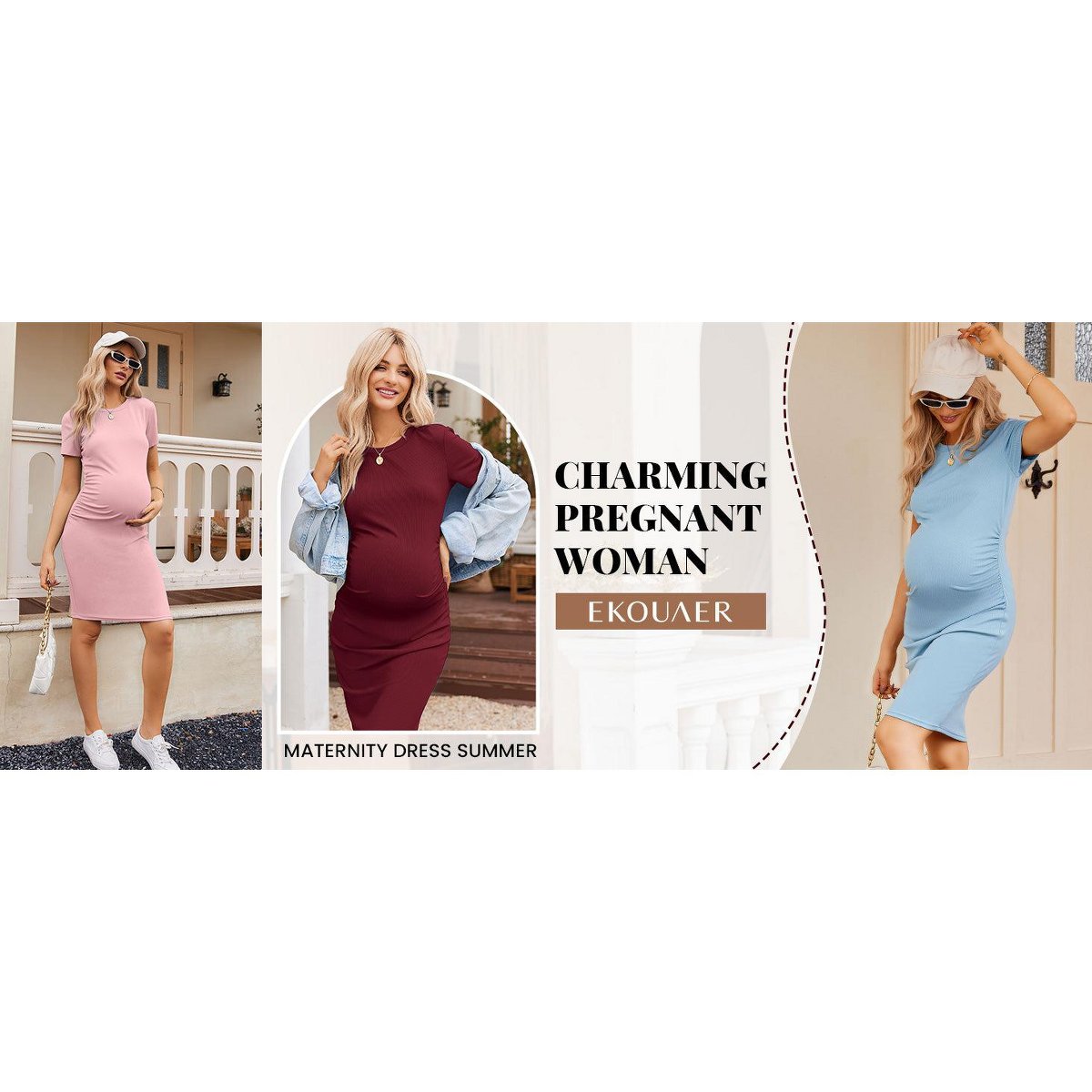 Женские платья Ekouaer Women's Maternity Dress Ruched Ribbed Bodycon Summer Dresses Casual Pregnancy Dress Black L — фото 8