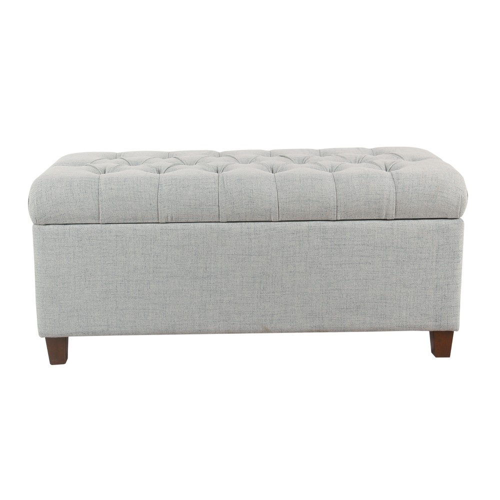 Ainsley Button Tufted Storage Bench Light Blue - HomePop: Upholstered Ottoman for Relaxation & Organization