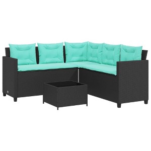 vidaXL Patio Sofa Black, Blue PE Rattan, Powder-Coated Steel, Tempered Glass - 1 of 4