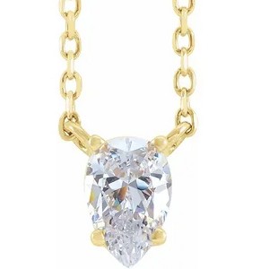Pompeii3 1Ct Pear Shape Diamond Solitaire Floating Pendant Yellow Gold Necklace Lab Created - 1 of 3
