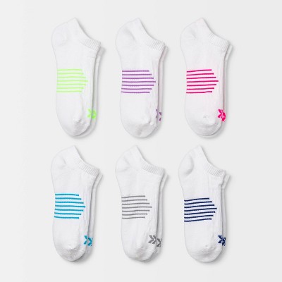 Women's Extended Size Lightweight Striped 6pk No Show Athletic Socks - All in Motion™ - White 8-12