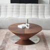 35.43inch Round Coffee Table, Faux Marble Exterior with Silver Mirror Stainless Steel Base,Modern Wood Circle Drum Center Table for Living Room - 2 of 4