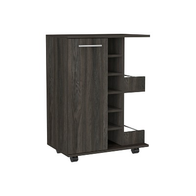 MaseiKar 32" H carbon espresso bar-coffee cart, cabinet storage, with 4 wheels, 1 divided storage with 1 shelf, 1 folding door