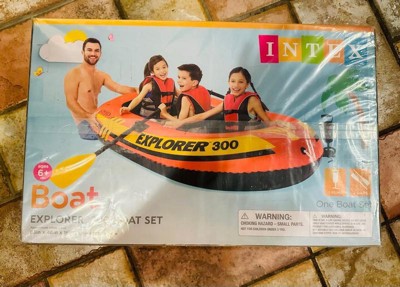 Intex Explorer 300 Compact 83 Inch Long 46 Inch Wide Inflatable Fishing 3  Person Raft Boat With High Output Pump And 2 French Oars : Target