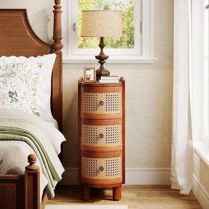 GDFStudio Elydris 10.63" Farmhouse Rattan 3-Drawer Nightstand - 1 of 4