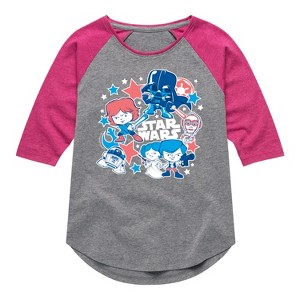 Girls' - Star Wars - Americana Stickers Shirt Tail Raglan Graphic T-shirt - 1 of 4