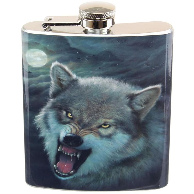 Just Funky Growling Wolf 7oz Flask, 1 of 3