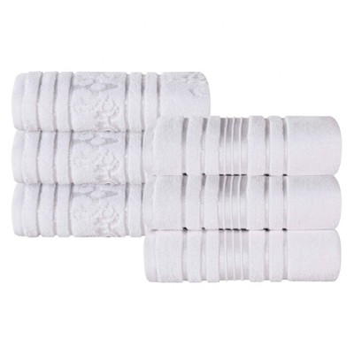 Zero Twist Cotton Solid and Floral Jacquard Hand Towel Set of 6 by Blue Nile Mills