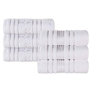 Zero Twist Cotton Solid and Floral Jacquard Hand Towel Set of 6 by Blue Nile Mills - 1 of 4