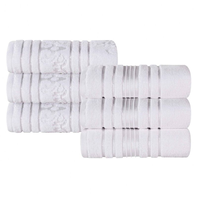 Zero Twist Cotton Solid and Floral Jacquard Hand Towel Set of 6 by Blue Nile Mills, 1 of 13