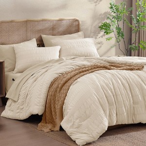 BAGOKIE 5/7 PCS Seersucker Bed in a Bag Bedding Sets with Comforter, Sheets, Pillow Sham, Pillowcase - 1 of 4