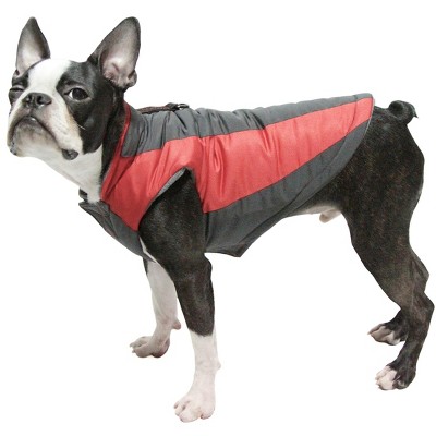 Gooby Trekking Jacket, Small Dog Fleece Lined Jacket with Water Resistant Shell and Leash Ring, Red, Large