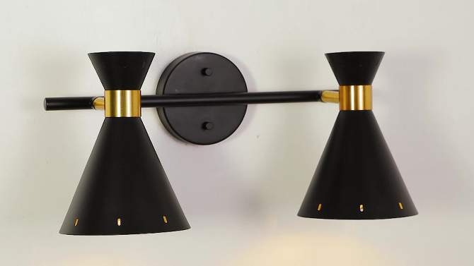 18.25&#34; LED 2-Light Elroy Iron Retro Contemporary Track Wall Light Black/Gold - JONATHAN Y, 2 of 7, play video