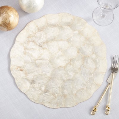 Ivory Scalloped Capiz Placemats Set of 4, 15"