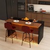 Modern Black Kitchen Island Dining Table with LED Lights and 2 Brown Bar Stools, Faux Marble Counter Height Set for Eat-in Kitchen-3irtyhousy - 2 of 4