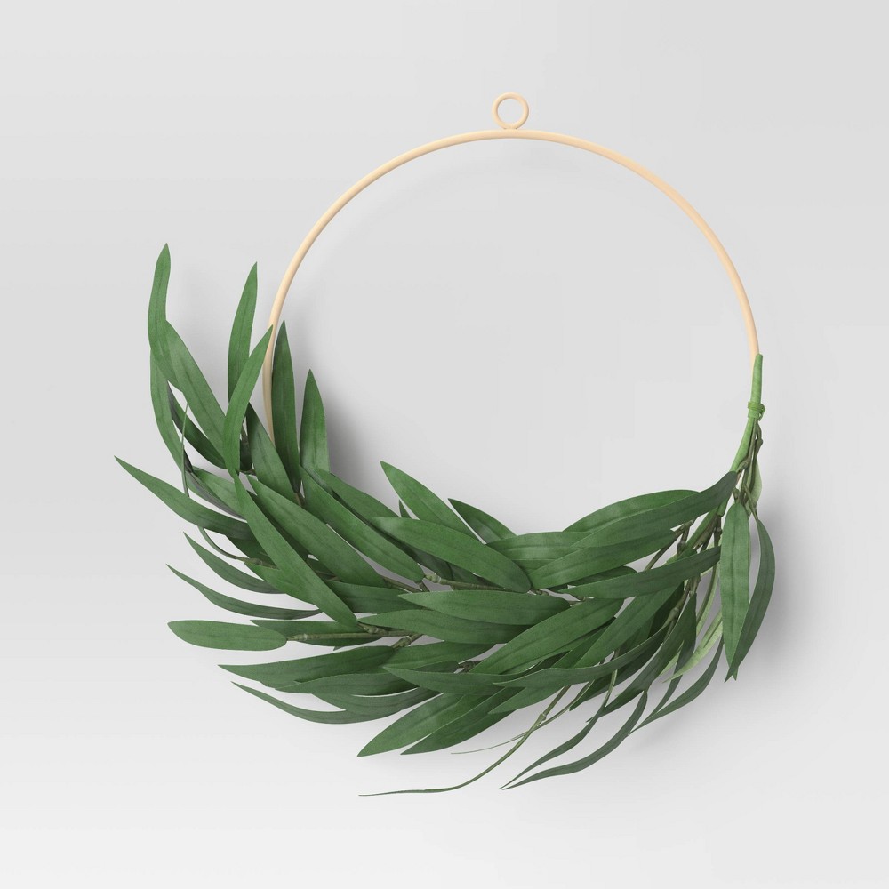 Faux Greenery Bamboo Wreath Ring Wall Sculpture Green - Threshold™