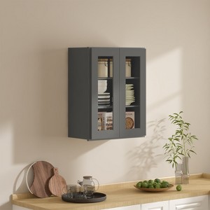 LOVMOR 24"W*12"D*30"H Plywood Kitchen Wall Cabinet without Glass in Shaker Grey - 1 of 4