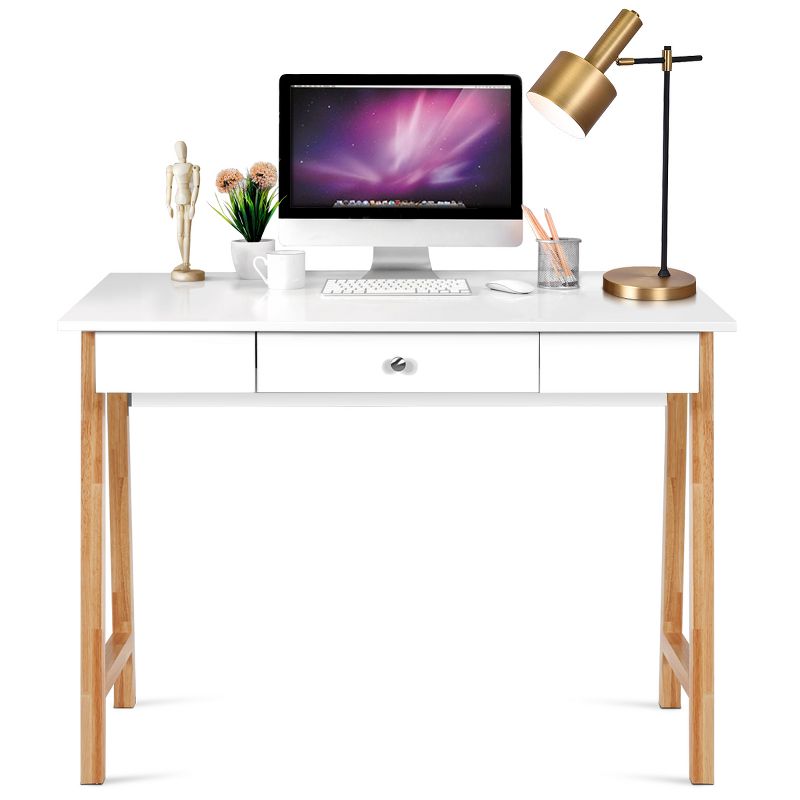 Computer Desk Laptop PC Writing Table Makeup Vanity Table w/Drawer and Wood Legs, 1 of 11