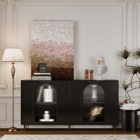 Tv Stand With Storage With 4 Doors,black Functional Storage Cabinets Tv Stands For Tvs Up To 65 ...