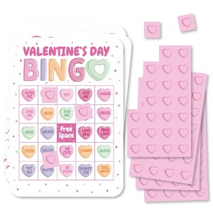 Big Dot of Happiness Valentine Hearts Bingo Game, Candy Hearts Picture Cards with Markers, Entertainment Set, Family-Friendly Activity - Set of 18 - 1 of 4