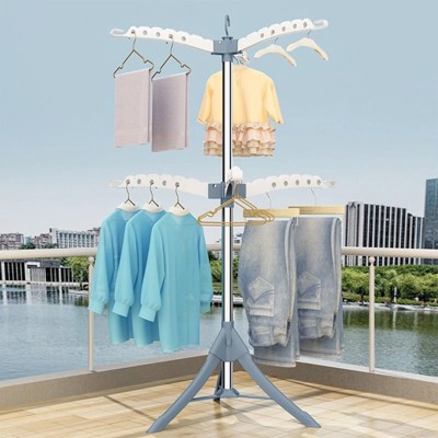 SKONYON 2 Tier Clothes Drying Rack Portable Drying Stand with Rotatable Arms for Hangers