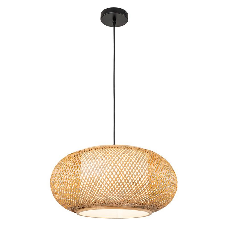 C Cattleya 1-Light Black Oval Bamboo Pendant Light with Fabric Shade, 1 of 9