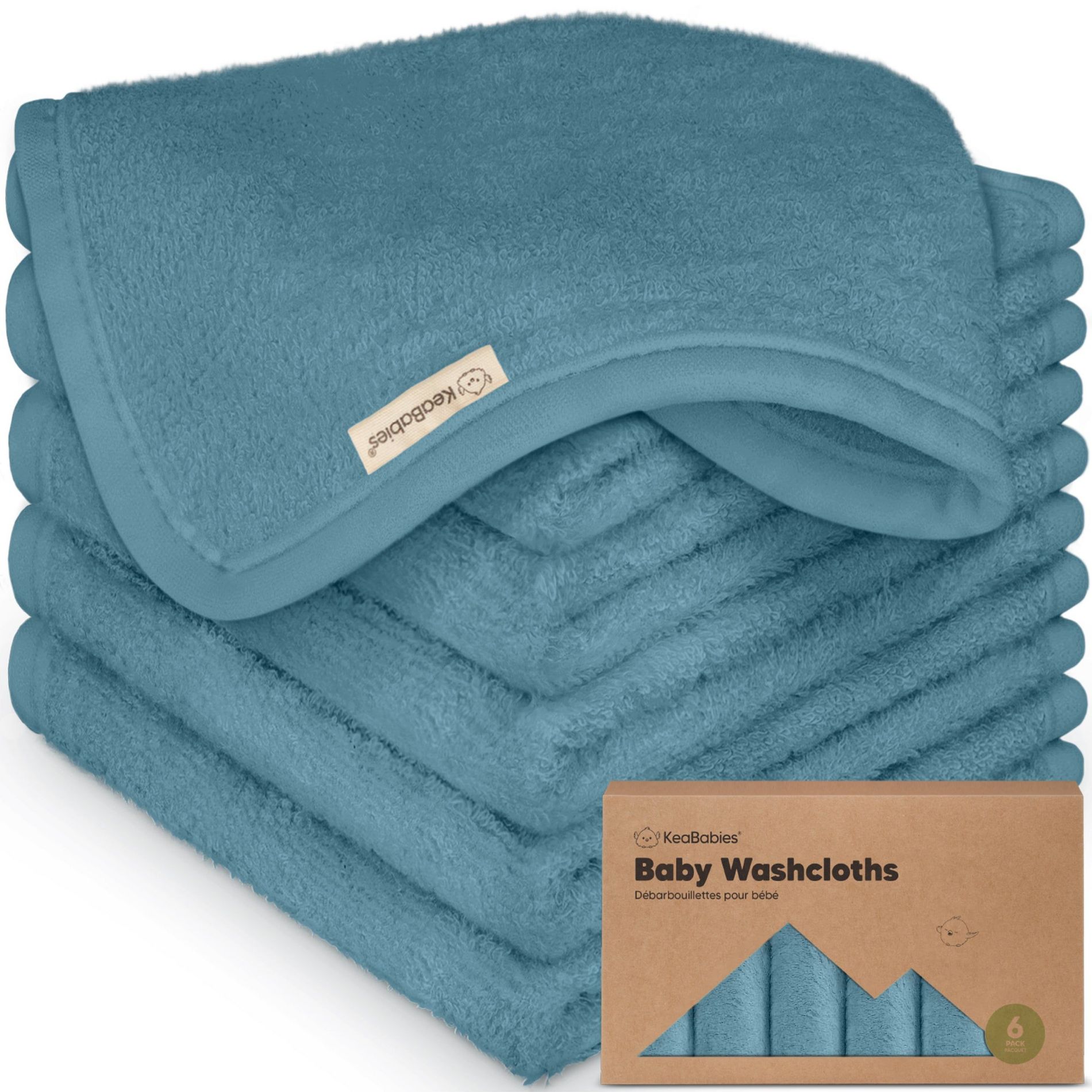 KeaBabies 6pk Deluxe Baby Washcloths, 10x10 Organic and Soft Baby Wash Cloth, Baby Bath Towel, Face Cloths
