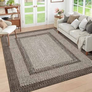 Washable Living Room Rugs Modern Braided Print Area Rug Border Design Accent Rugs for Bedroom Non-Slip Low Pile Area Rug - 1 of 4