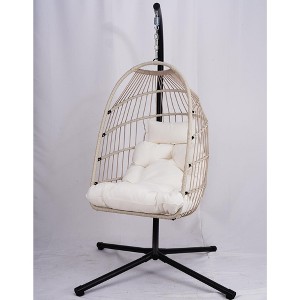 Vynxaria Outdoor Egg Hanging Chair with Stand, Patio Wicker Swing Egg Chair Indoor Swinging Chair Outdoor Hammock Egg Chair Off-white - 1 of 4