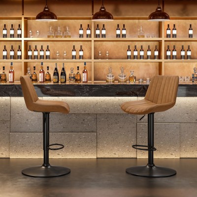 CAVINAS 360° Swivel Bar Stools Adjustable Height,PU Leather Counter Stools Set of 2 with Back Support,Barstools for Kitchen Counter,Bar