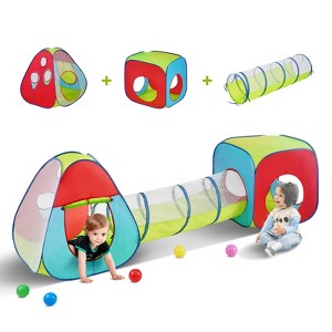 VEVOR 3 in 1 Kids Play Tent with Tunnel for Boys, Girls, Babies and Toddlers, Indoor/Outdoor Pop Up Playhouse, Red/Yellow/Blue Multicolor - 1 of 4