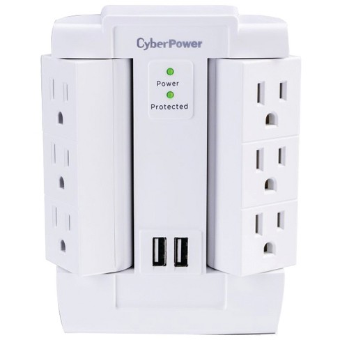 CyberPower® 6-Outlet Swivel Professional Surge Protector Wall Tap with 2 USB Ports in White - image 1 of 4